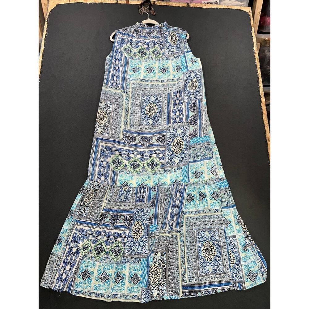 Chico’s Maxi Dress Size 1 Boho Geometric Tile Print Peasant Costal Beach A009018 - Picture 5 of 12